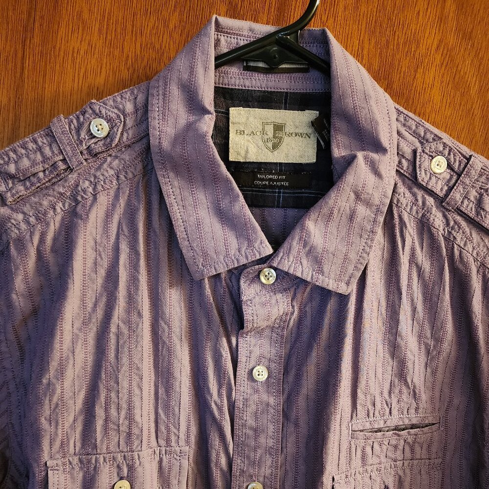 Men's 2XL Black Brown 1826 Purple Short Sleeve Button Down Shirt